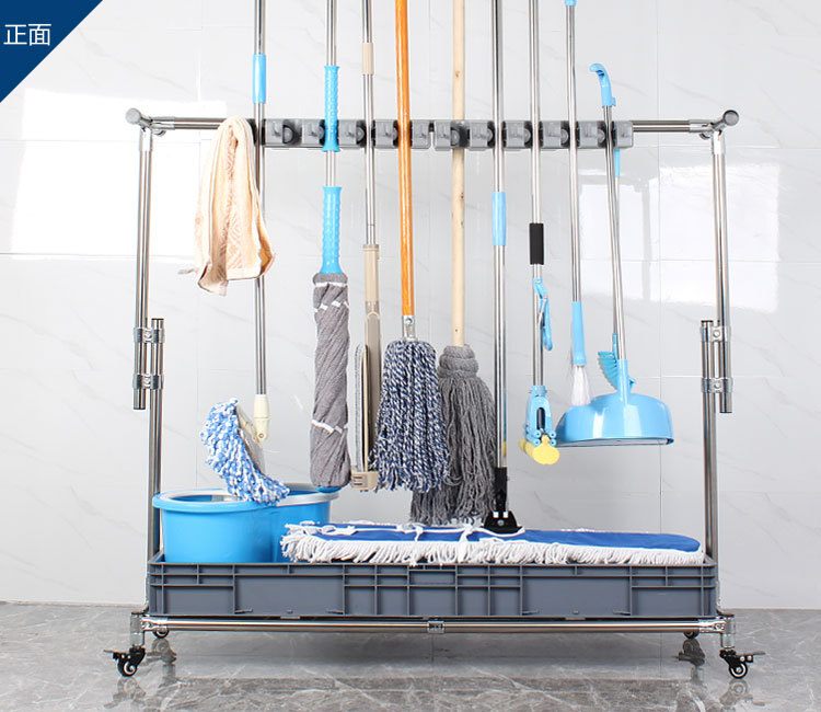 011陶瓷不銹鋼可移動拖把架 落地金屬收納墩布架20掛24鉤